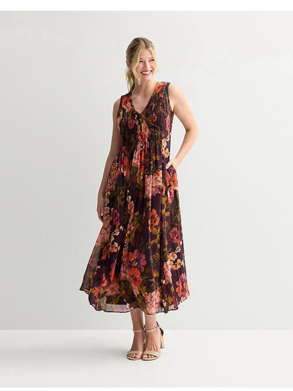 NWT Women’s Taylor Floral Smocked A-line Dress Size 16